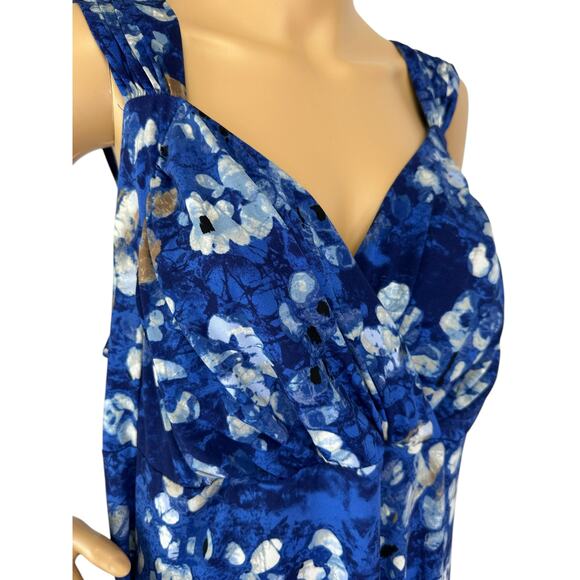 Susan Graver Printed Liquid Knit Hi-Low Hem Dress Blue Floral Size 2X Sleeveless - Picture 8 of 10